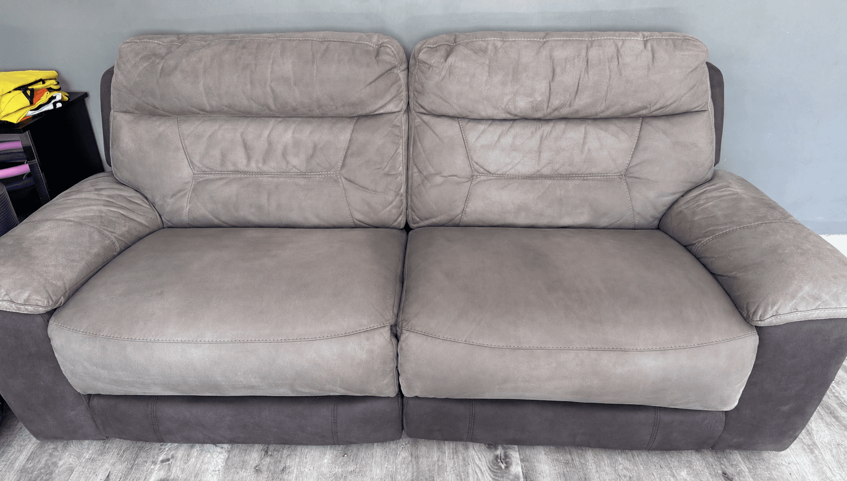 Light-coloured sofa after George completed upholstery cleaning and specialist odour treatment