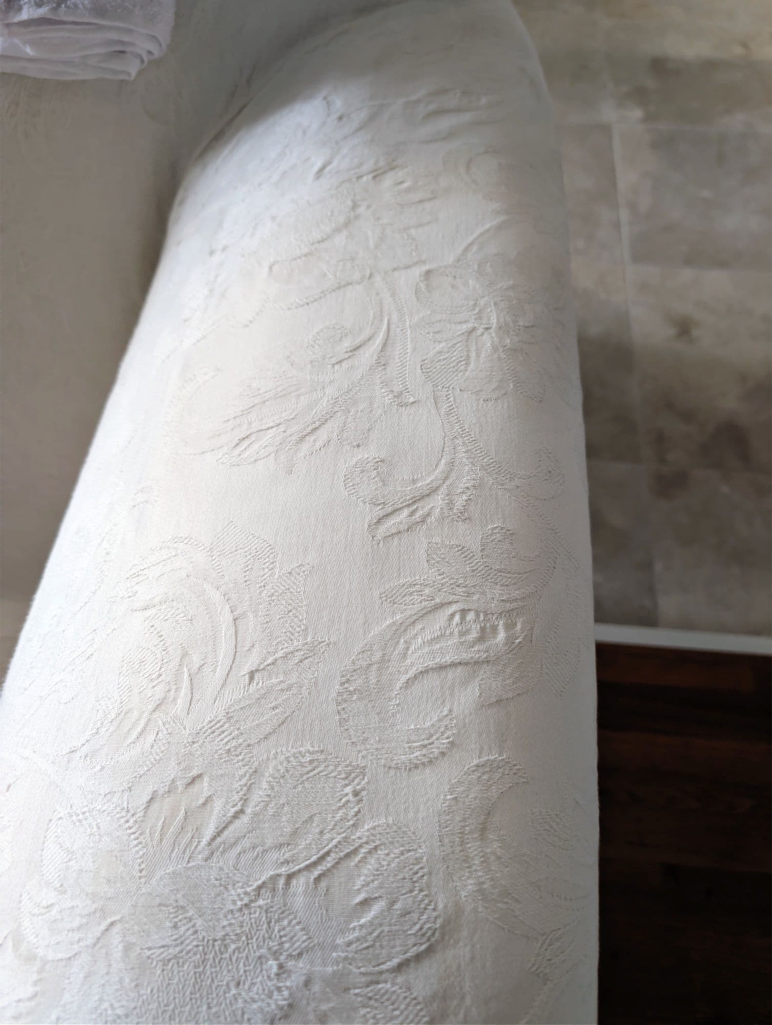 White cotton sofa arm after George completed specialist treatment for the brown discolouration