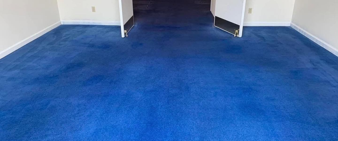 Blue carpet after professional carpet re-dyeing